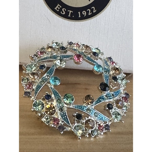 NAPIER Vtg Wreath Brooch Pin Enamel Rhinestones Multicolor Gorgeous IOB Signed - Picture 4 of 7